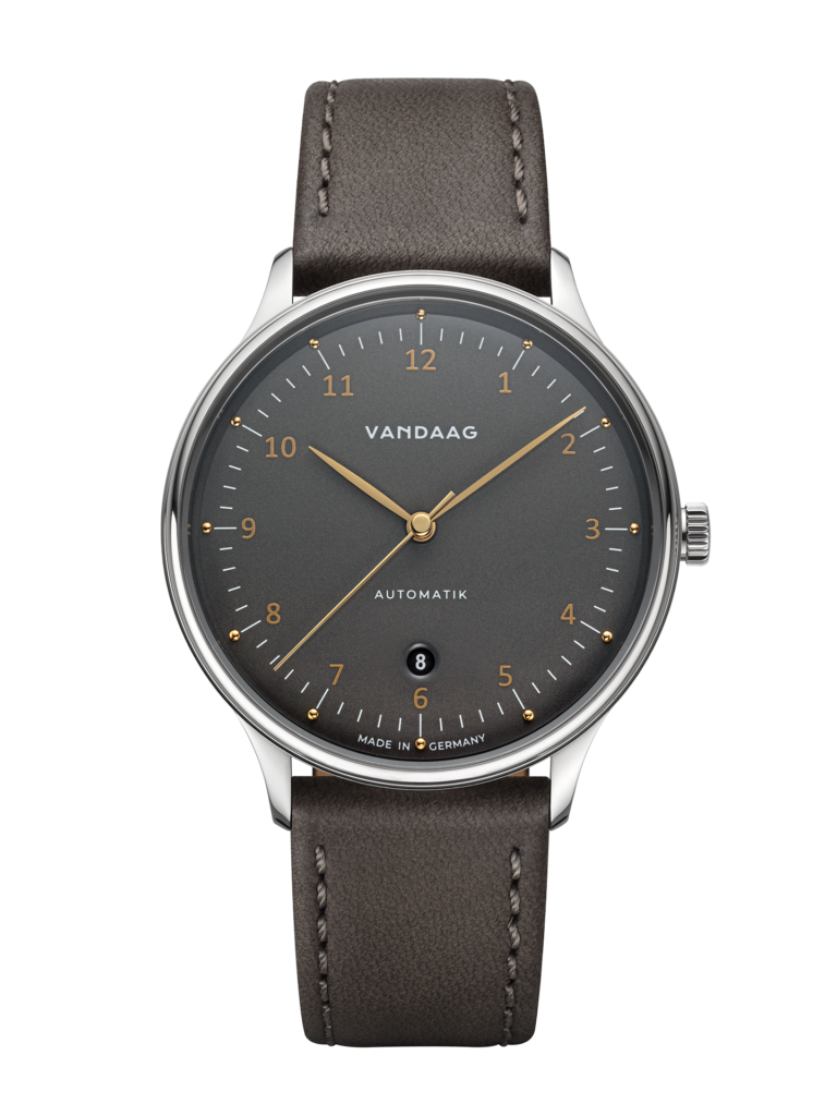 Primus Automatik Stahl-Grau/Gold - Graues Lederband
