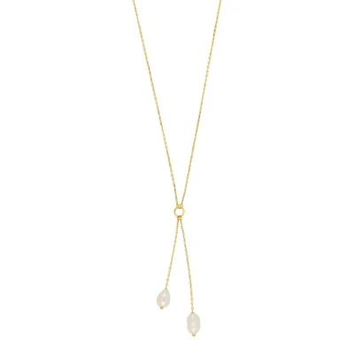 8 Karat Gelbgoldkette mit 2 Perlenanhängern